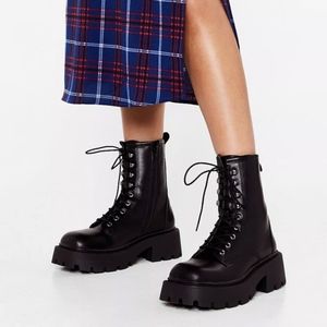 Chunky Platform Lace Up Biker Boots